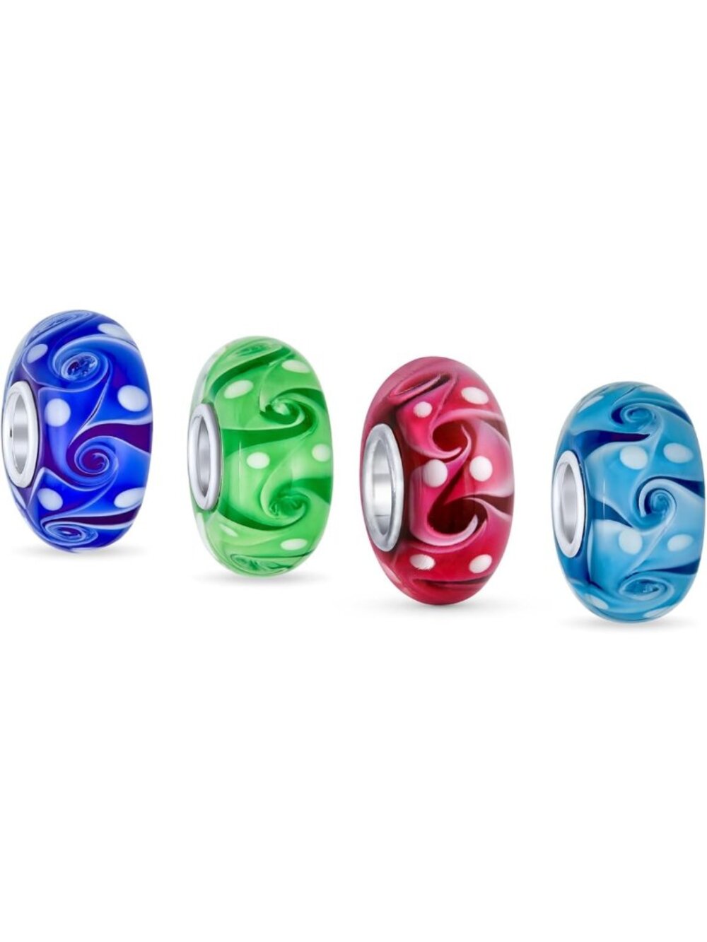 Colorful Wave Swirl Charm Beads Set for Bracelets - .925 Sterling Silver, 4